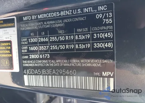 2014 Mercedes-Benz Ml 350 from USA, damaged, VIN 4JGDA5JB3EA295460
